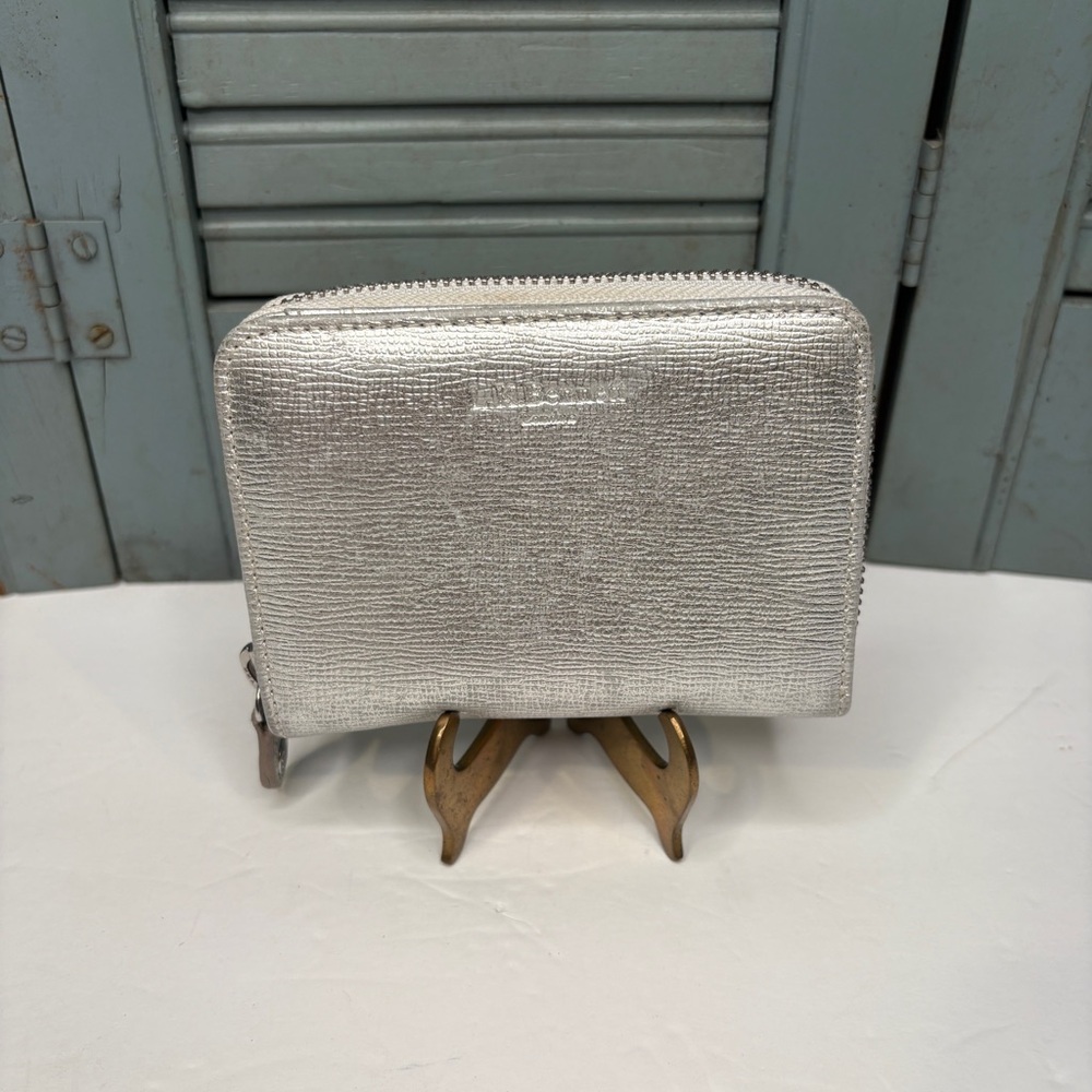 LK Bennett Silver Leather Full Zip Around 3.5" x 5" Wallet